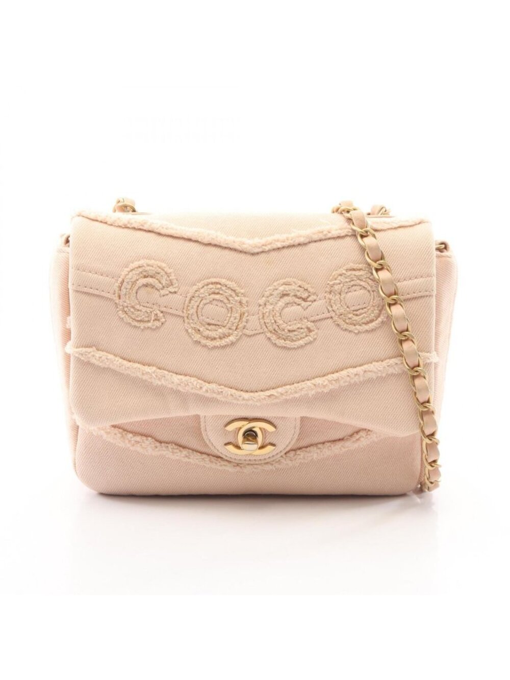 Chanel Shoulder Bag Baby Pink Denim Coco Flap Chain